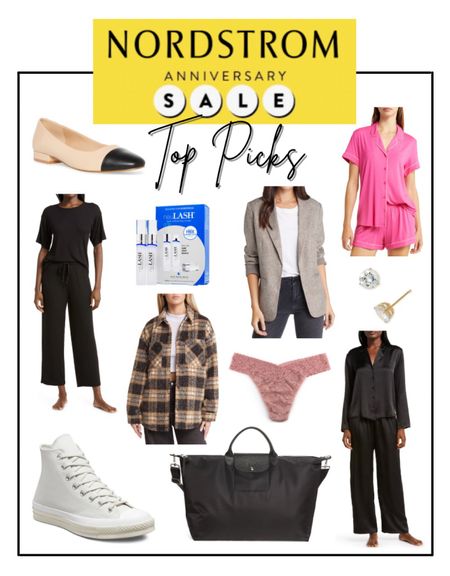 My top picks from the 2023 Nordstrom Anniversary Sale / captoe flats / silk pajamas / silk pj set / pink pj set / pink pajama set / blazer / eyelash serum / lash serum / lash growth serum / cubic zirconia earrings / plaid shacket / white converse / travel bag / carry on bag / black Longchamp bag / Longchamp tote / lace thongs / lounge set 

#LTKunder100 #LTKxNSale #LTKsalealert