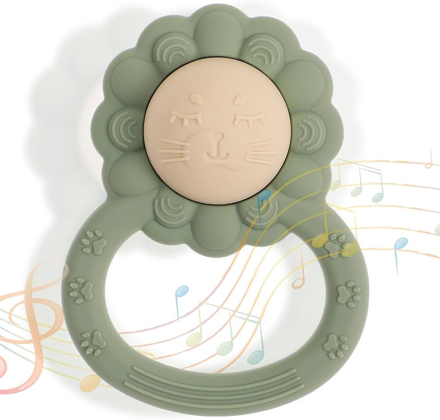 Rattle Teether, Lion Shape Montessori Baby Sensory Teething Toys, Food Grade Silicone BPA Free, N... | Amazon (US)