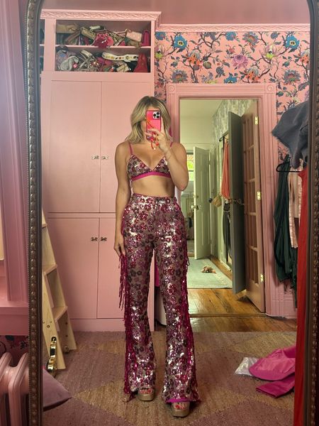 Nasty Gal Eras Tour Try-on - Floral Sequin Bralet and Floral Sequin Flare Pants - wearing size 4 in top and 2 in pants 

#LTKParties #LTKStyleTip #LTKFestival