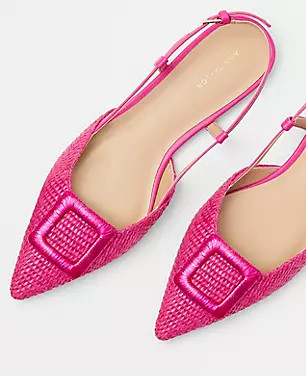 Straw Covered Buckle Slingback Flats | Ann Taylor (US)