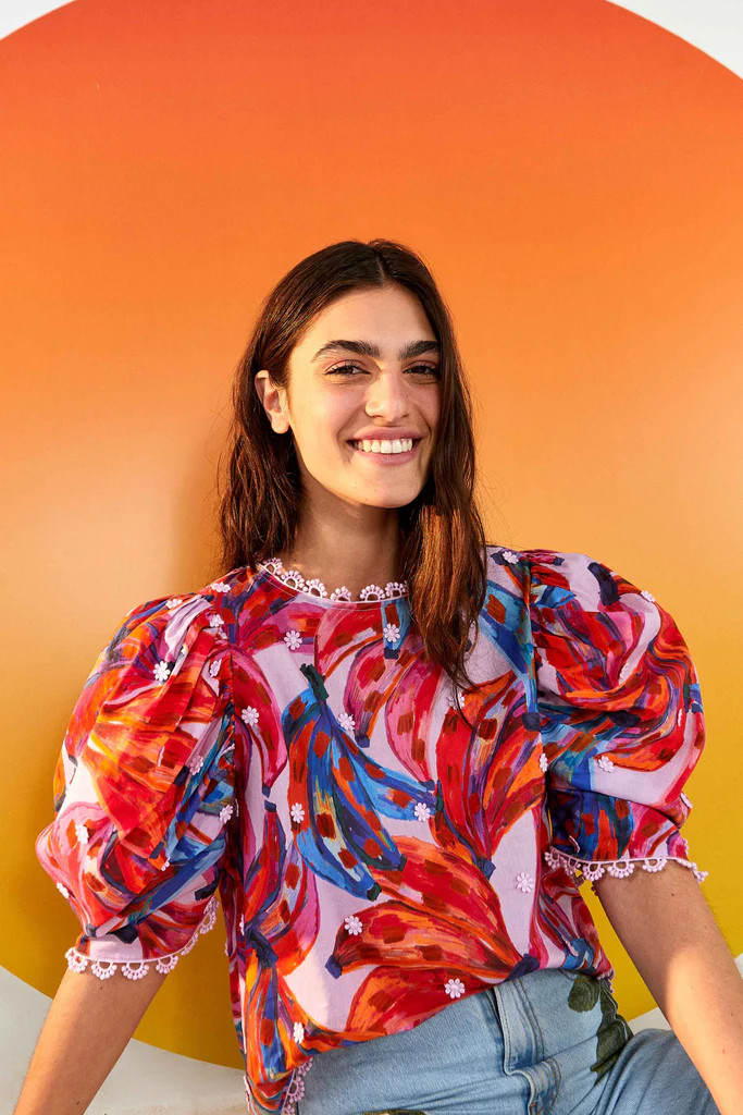 COLORFUL BANANAS PUFF SLEEVE BLOUSE | FarmRio (US)