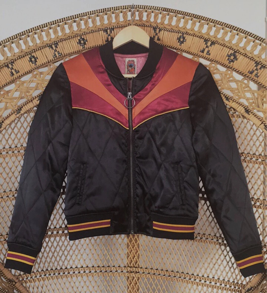 Classic Rock Couture Black Rising Sun Bomber Jacket | Quilted Satin 70s Style Lightweight Unisex ... | Etsy (Global)