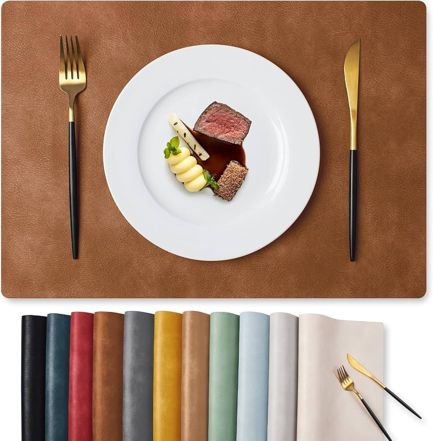 MOSAYT Vinyl Placemats Set of 6-12 X 17 Inch - Faux Leather 100% Waterproof Oil-Proof Wipeable PU... | Amazon (US)
