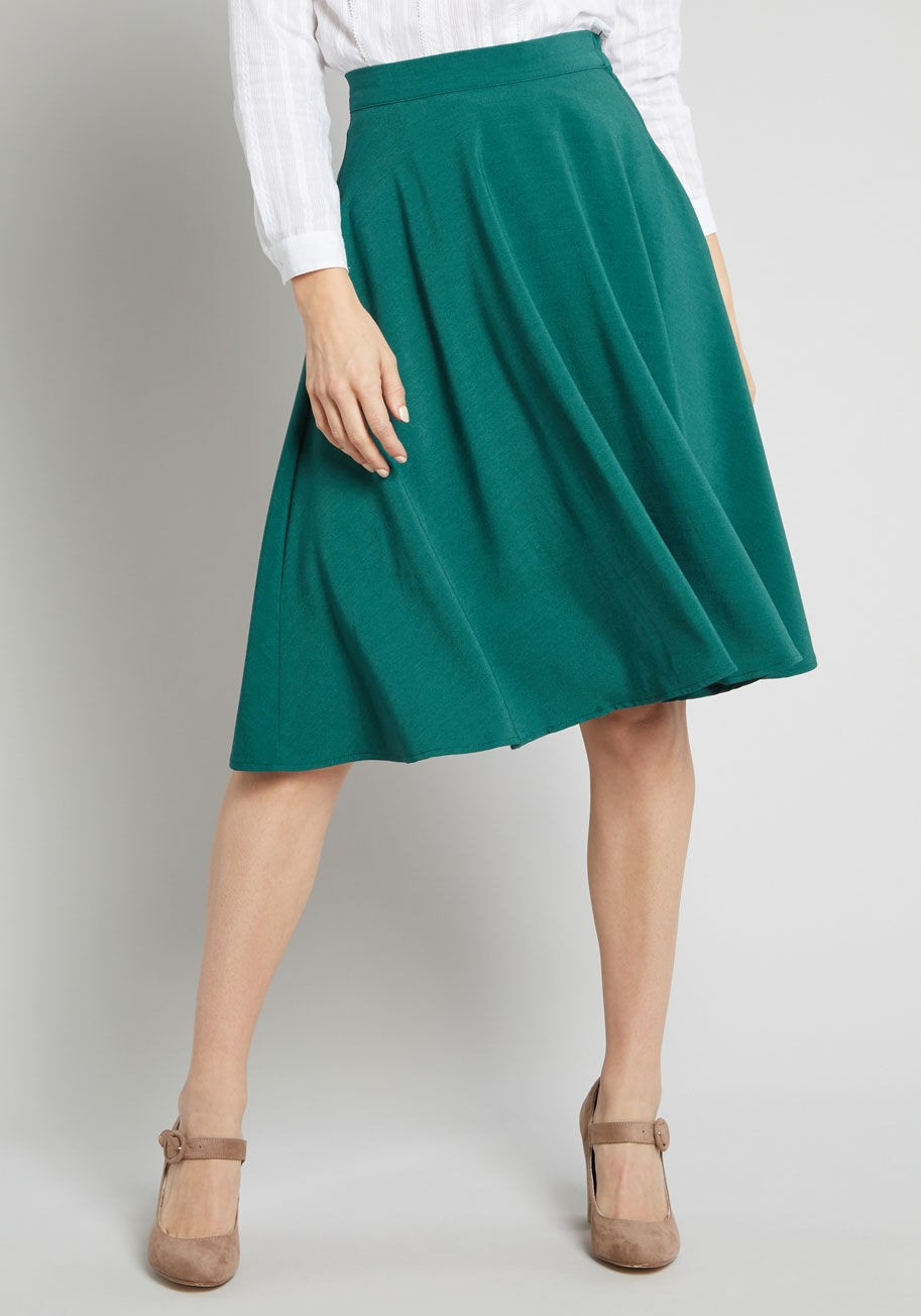 Just This Sway A-Line Skirt in Emerald in M | Modcloth