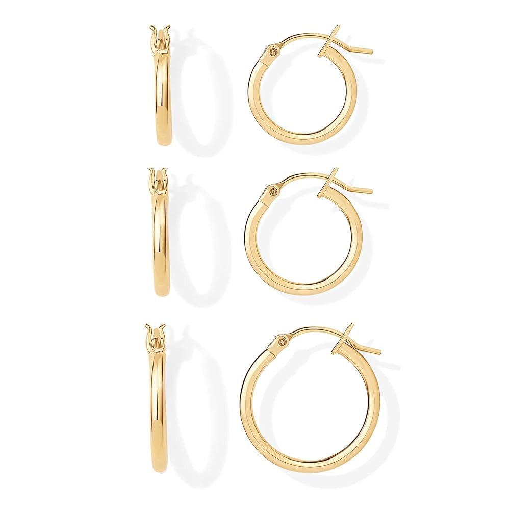 PAVOI 18K Gold Plated Sterling Silver Posts Small Hoop Earrings for Women - Trendy Geometric Plai... | Amazon (US)