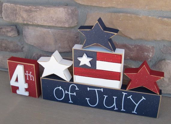 4th of JULY BLOCKS with stars and flag blocks for table decor | Etsy | Etsy (US)
