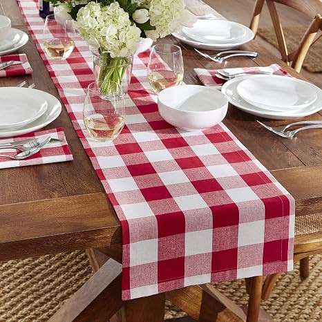 Elrene Home Fashions Farmhouse Living Buffalo Check Table Runner, 13" x 70", Red/White | Amazon (US)