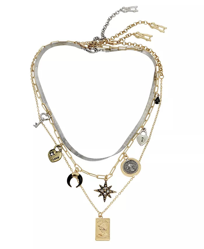 Steve Madden Faux Stone Charm Layered Necklace Set, 3 Pieces - Macy's | Macy's