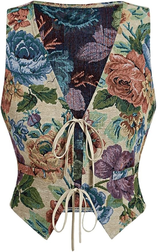 GORGLITTER Women's Tie Front Floral Western Vest Tops Sleeveless V Neck Boho Country Concert Tank... | Amazon (US)