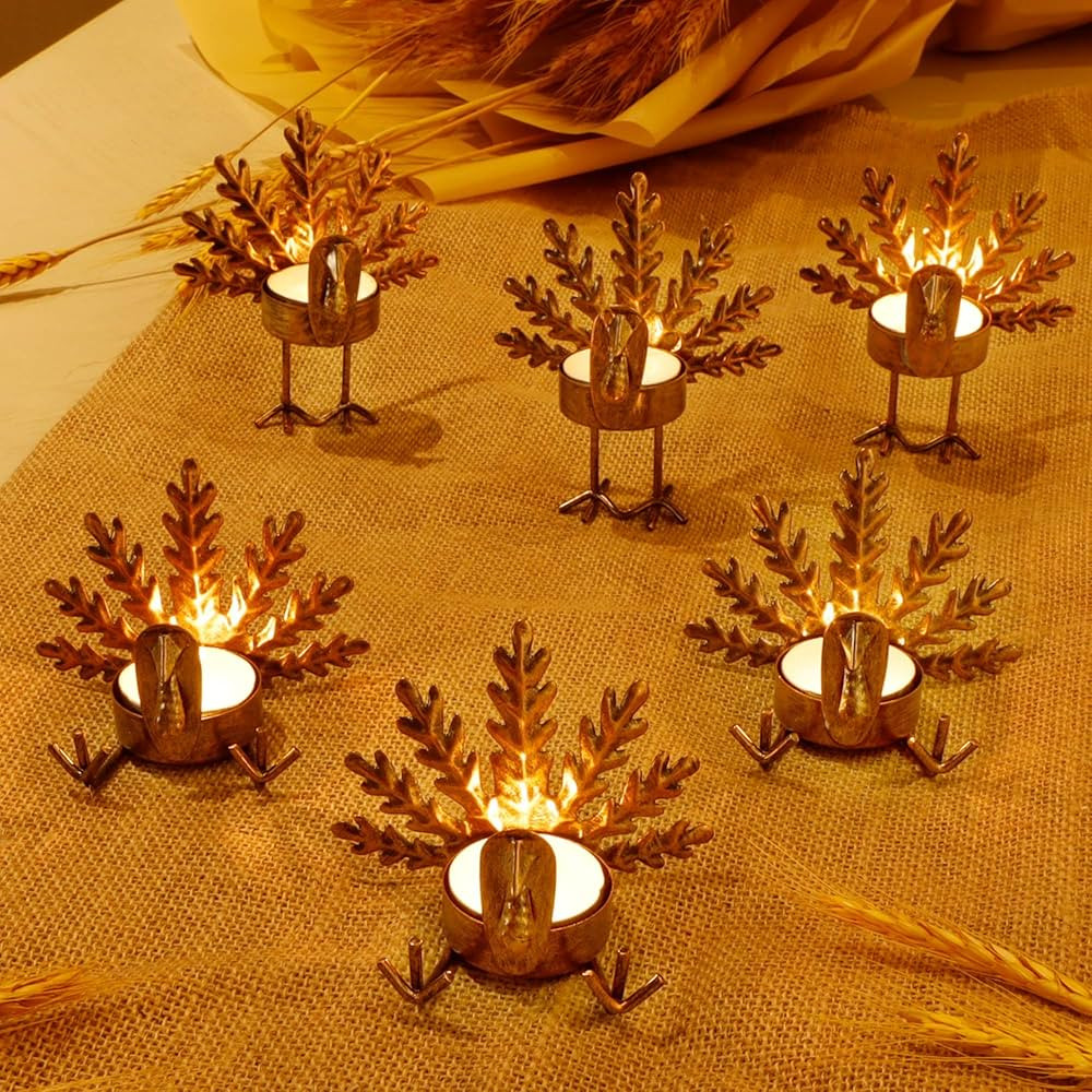 FORUP 6 Pack Metal Turkey Tea Light Candle Holders, Thanksgiving Candle Holder, Thanksgiving Home... | Amazon (US)
