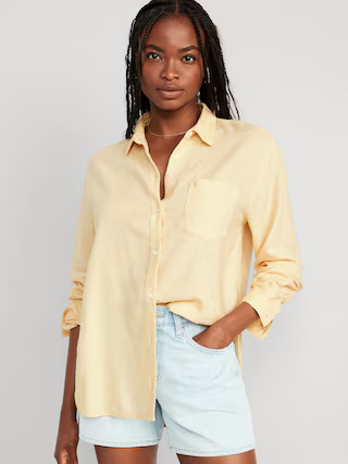 Linen-Blend Boyfriend Shirt for Women | Old Navy (US)