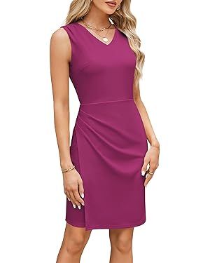 GRACE KARIN Women's Wear to Work Dress V Neck Sleeveless Ruched Wrap Office Party Pencil Dresses | Amazon (US)