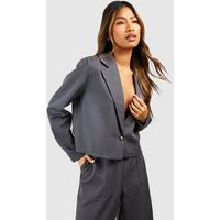 Womens Basic Longline Single Breasted Cropped Blazer - Grey - 2 | boohoo (US & Canada)
