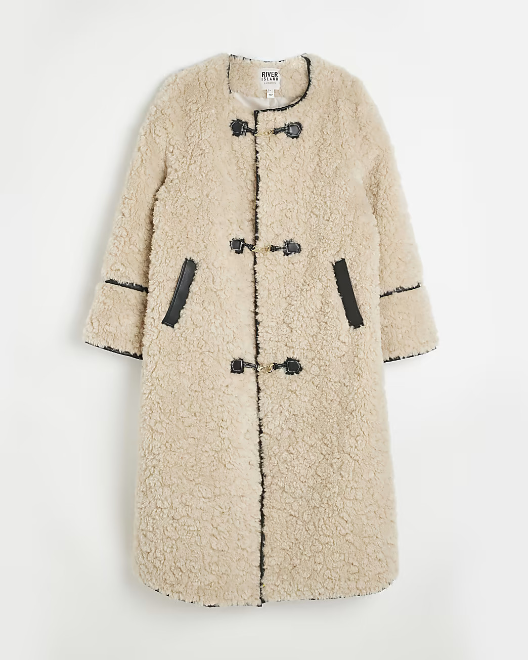 Beige faux fur longline coat | River Island (UK & IE)