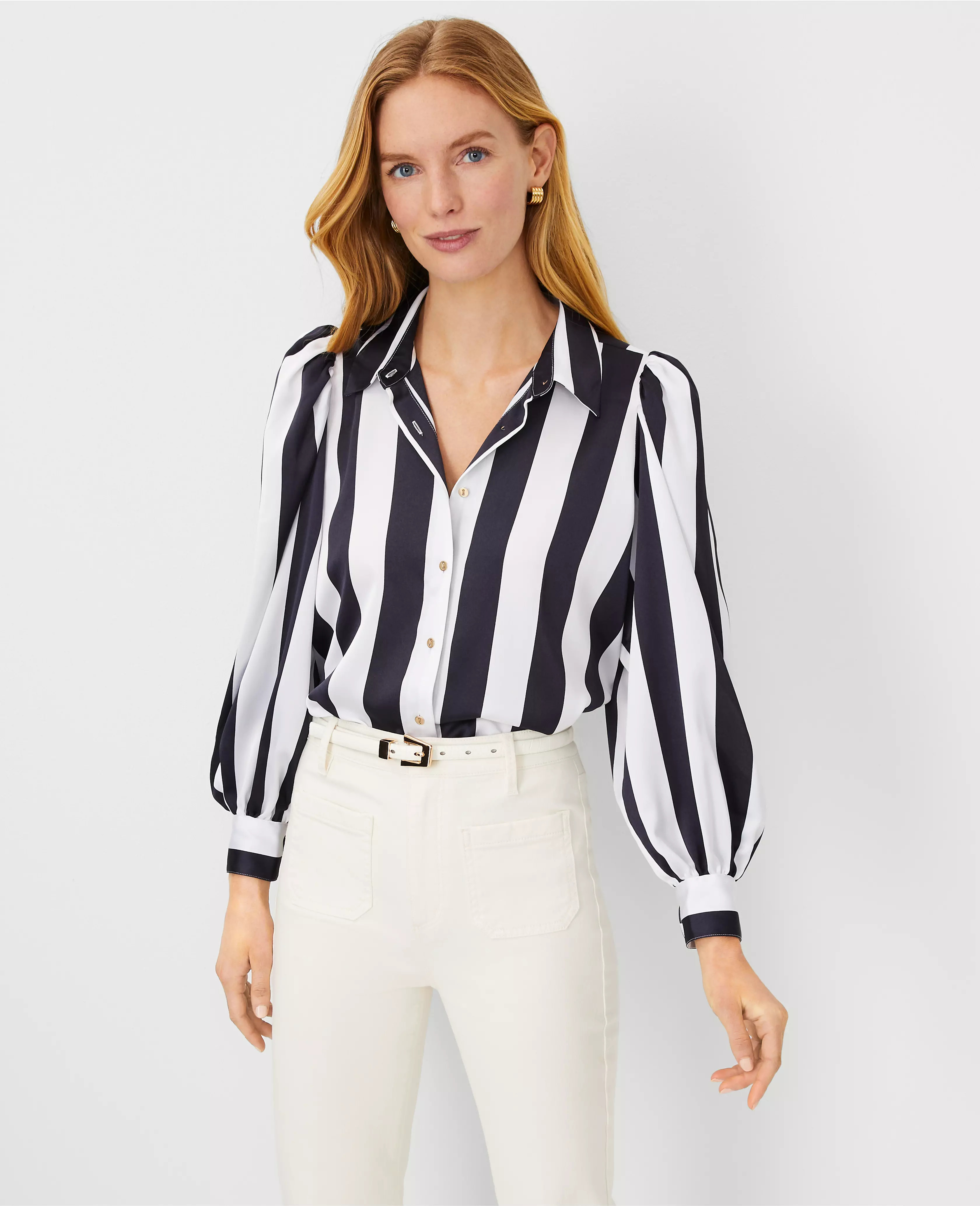 Stripe Collared Puff Sleeve Shirt | Ann Taylor (US)