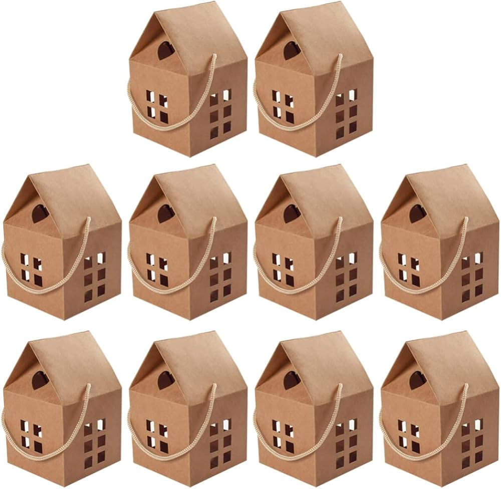 10Pcs House Shaped Candy Boxes Boxes Sweet Paper Treat Bags Chocolate Biscuits Case Box Cardboard... | Amazon (US)