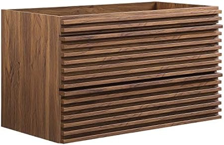 Modway Render 36" Wall-Mount Bathroom Vanity Cabinet in Walnut - Sink Basin Not Included | Amazon (US)