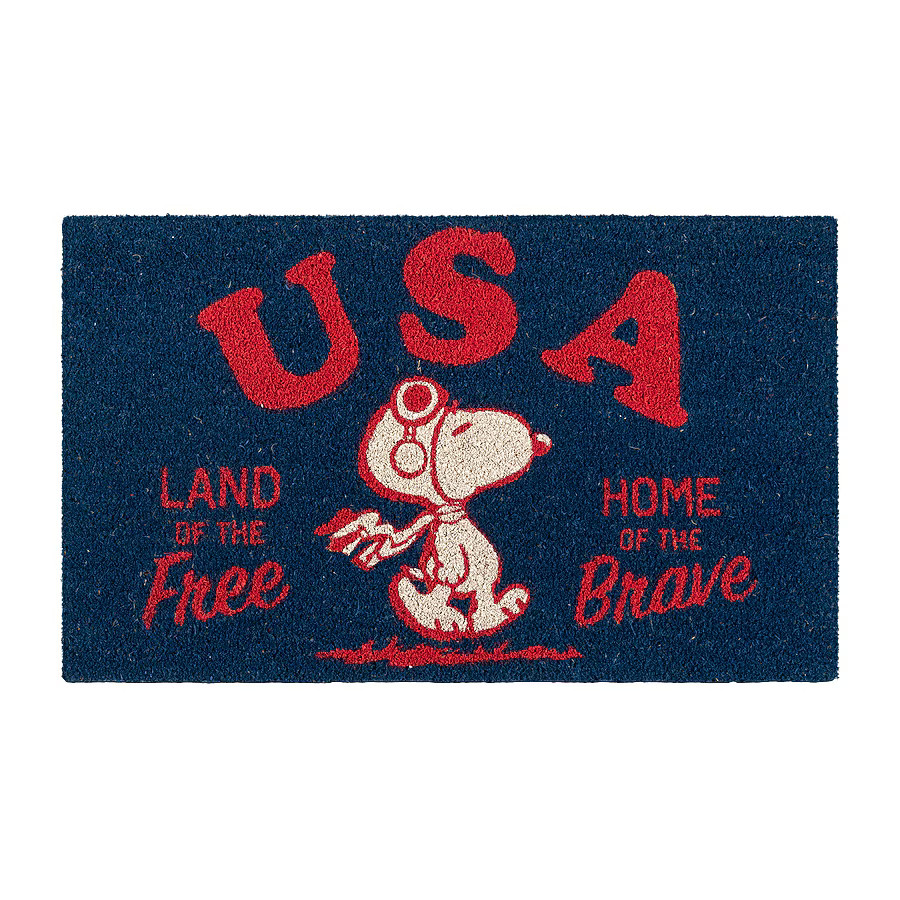 Peanuts 18-in x 30-in Multicolor Coir Non-Slip Grip Indoor or outdoor Patriotic Door Mat | Lowe's