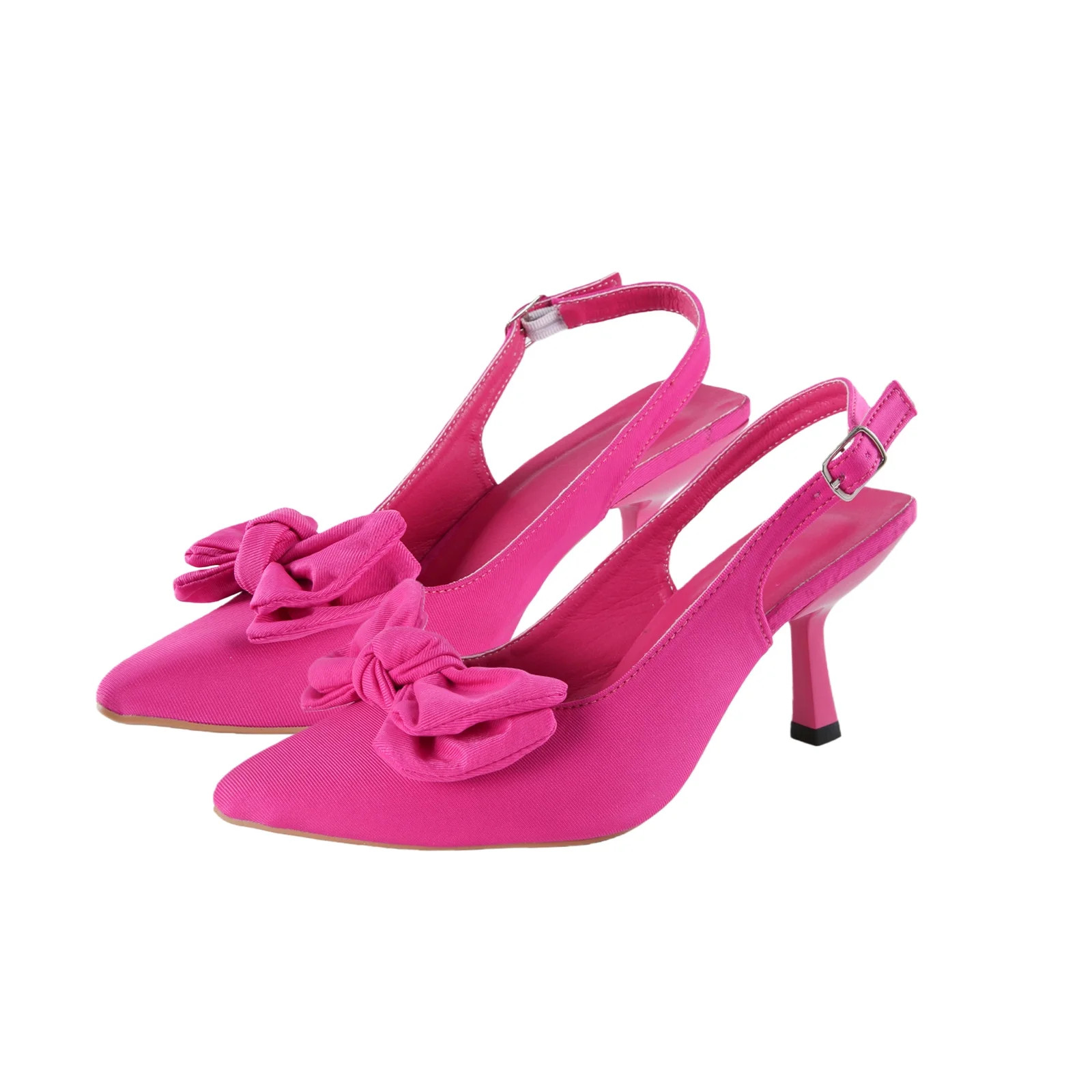 Women's Hot Pink Bow Slingback Pumps, Pointed Toe High Heel Sandals for Cocktail & Party | Walmart (US)