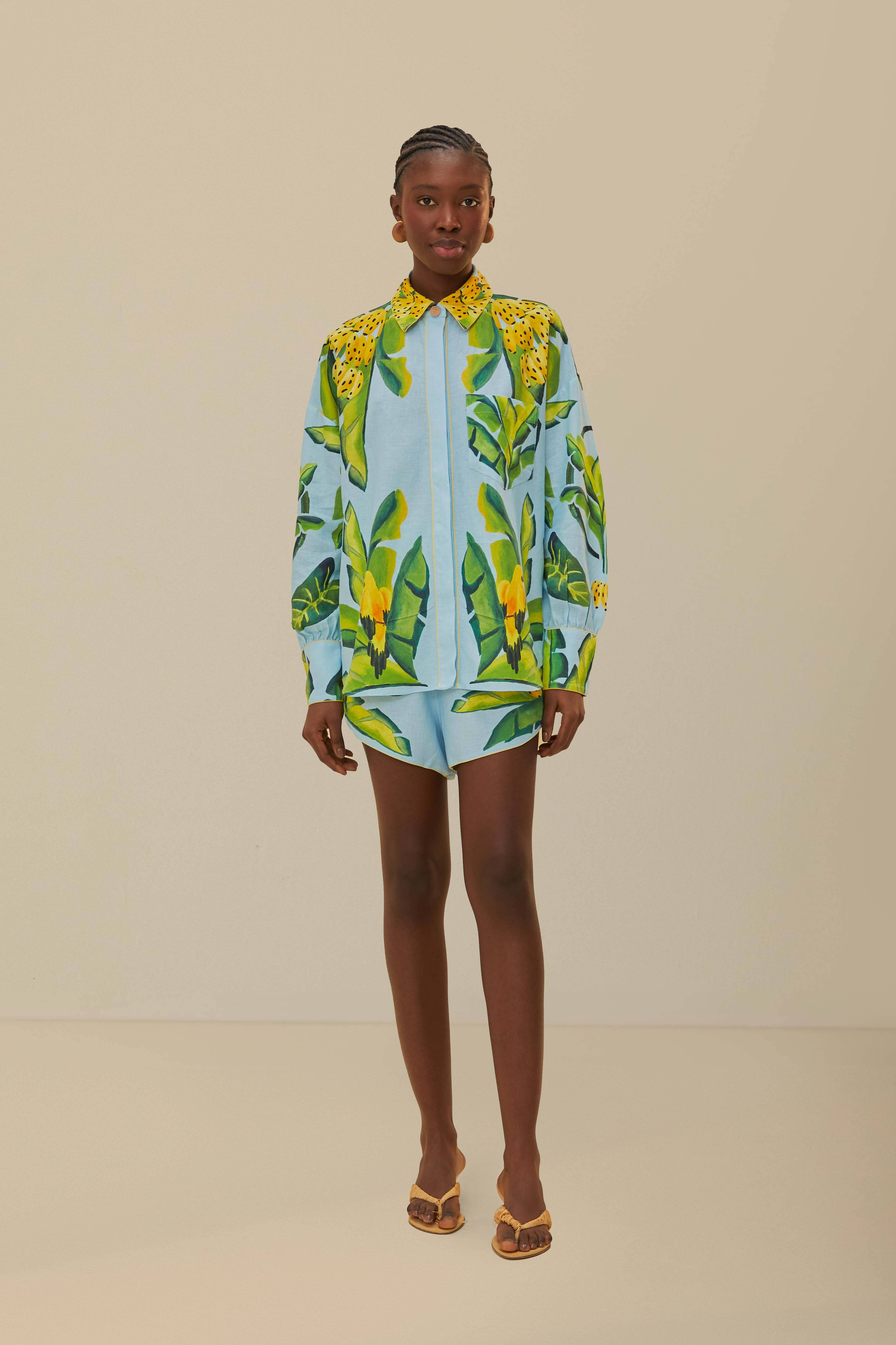 Blue Summer Foliage Scarf LENZING™ ECOVERO™ Euroflax™ Shirt | FarmRio (US)