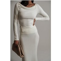Karlie Off Shoulder Knit Top - Ivory | MESHKI US
