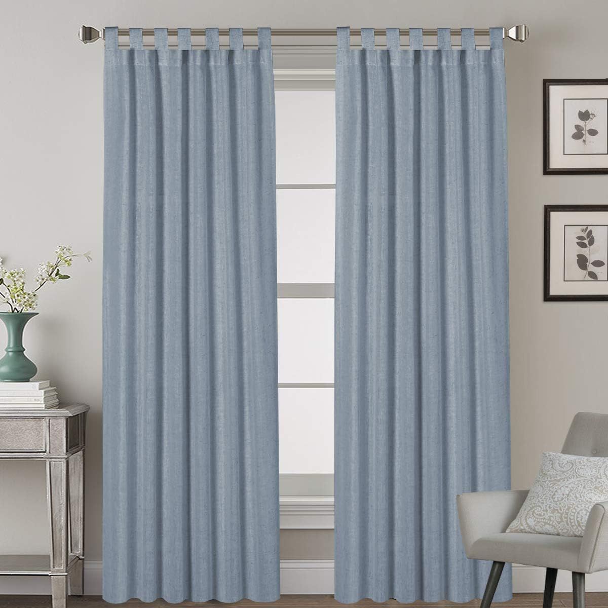 Linen Curtains Natural Linen Blended Curtains Tab Top Window Treatments Panels Drapes for Living ... | Amazon (US)
