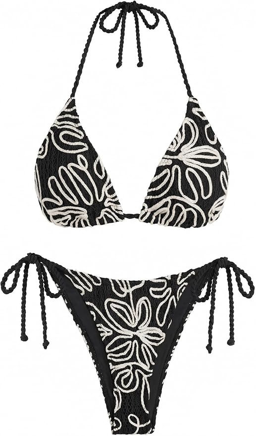 ZAFUL Crochet Triangle Bikini Halter Sting Bikinis Cute Cheeky Two Piece Swimsuit Sexy Bathing Su... | Amazon (US)