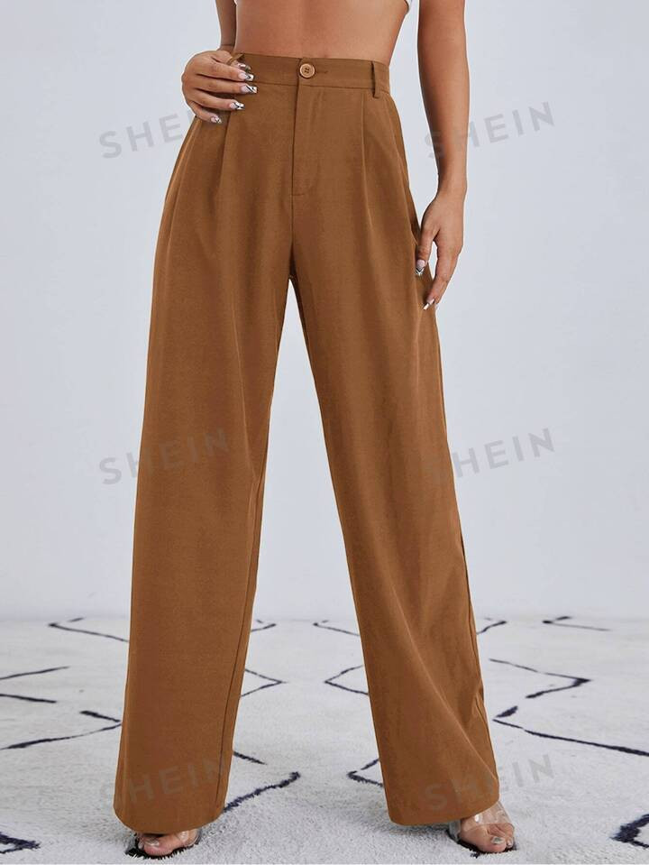 SHEIN Essnce Solid Zip Up Straight Leg Pants | SHEIN