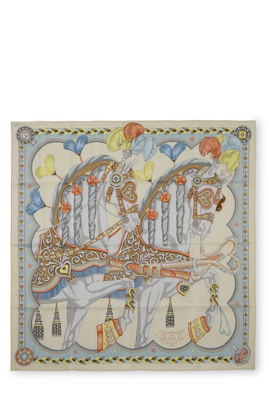Pre-Owned White & Multicolor 'Harnais de Coeur' Silk Scarf 90 QGA0572NWA368 | What Goes Around Comes Around