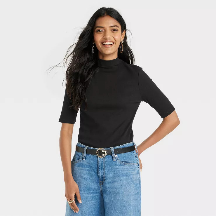 Women's Elbow Sleeve Mock Turtleneck T-Shirt - A New Day™ | Target
