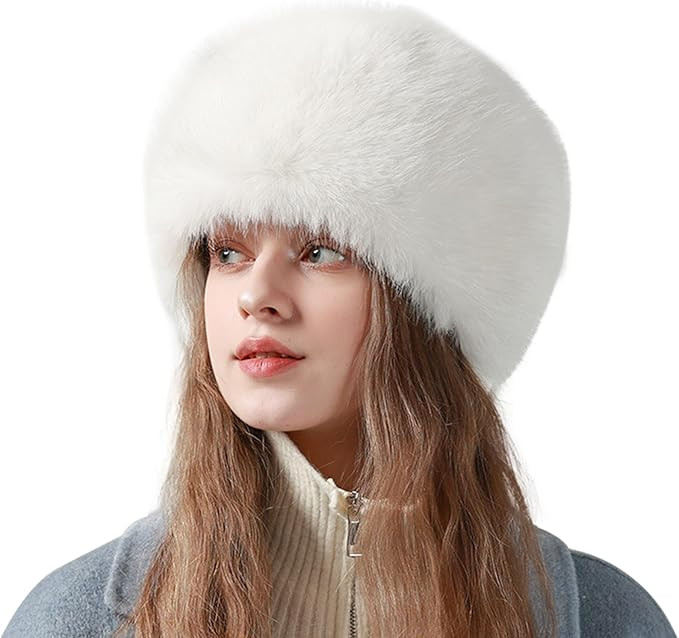 Peicees Winter Faux Fur Hat for Women Russian Style Ladies Ushanka Warm Fluffy Bucket Hat Fuzzy F... | Amazon (US)