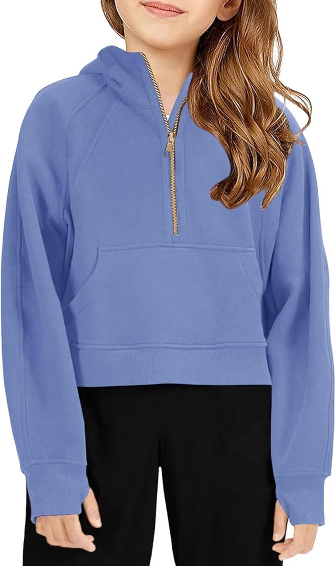 Doshoop Girls Half Ziper Collar Cropped Hoodies Long Sleeve Fleece Zip Up Pullover Sweatshirts | Amazon (US)