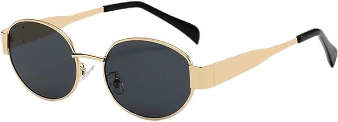 Trendy Retro Oval Sunglasses for Women Men Small Metal Frame Sun Glasses Ladies Shades BS1200 | Amazon (US)