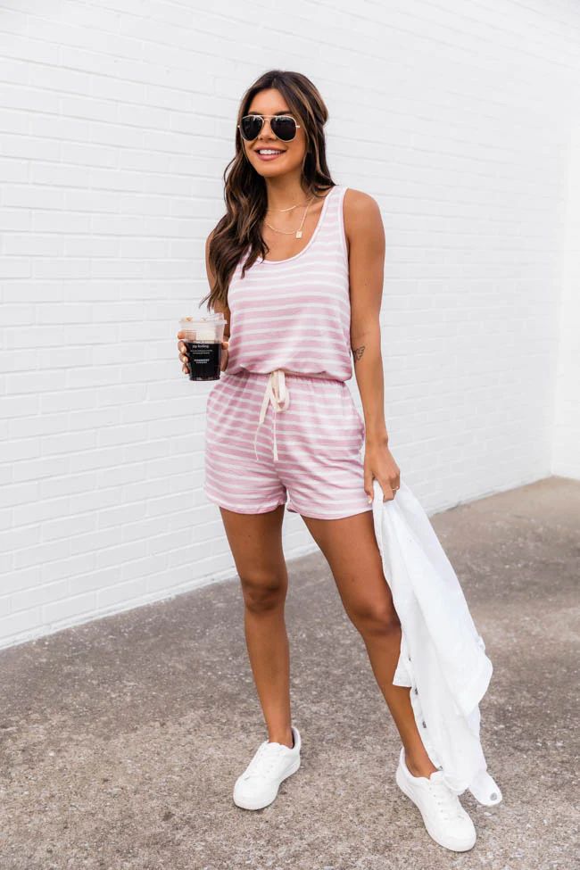 Justify Your Meaning Pink Striped Knit Romper | The Pink Lily Boutique