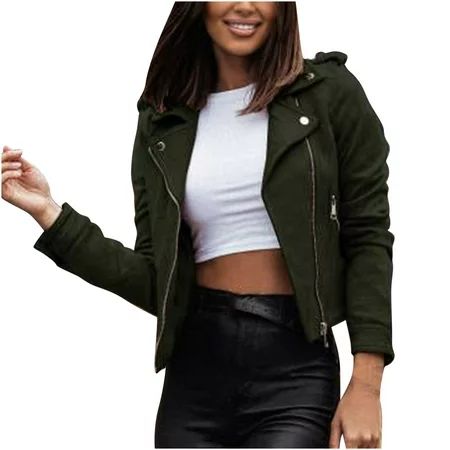 XFLWAM Womens Leather Jacket 2022 Faux Zip Up Classical Jackets Long Sleeve Plus Size Cropped Motorc | Walmart (US)