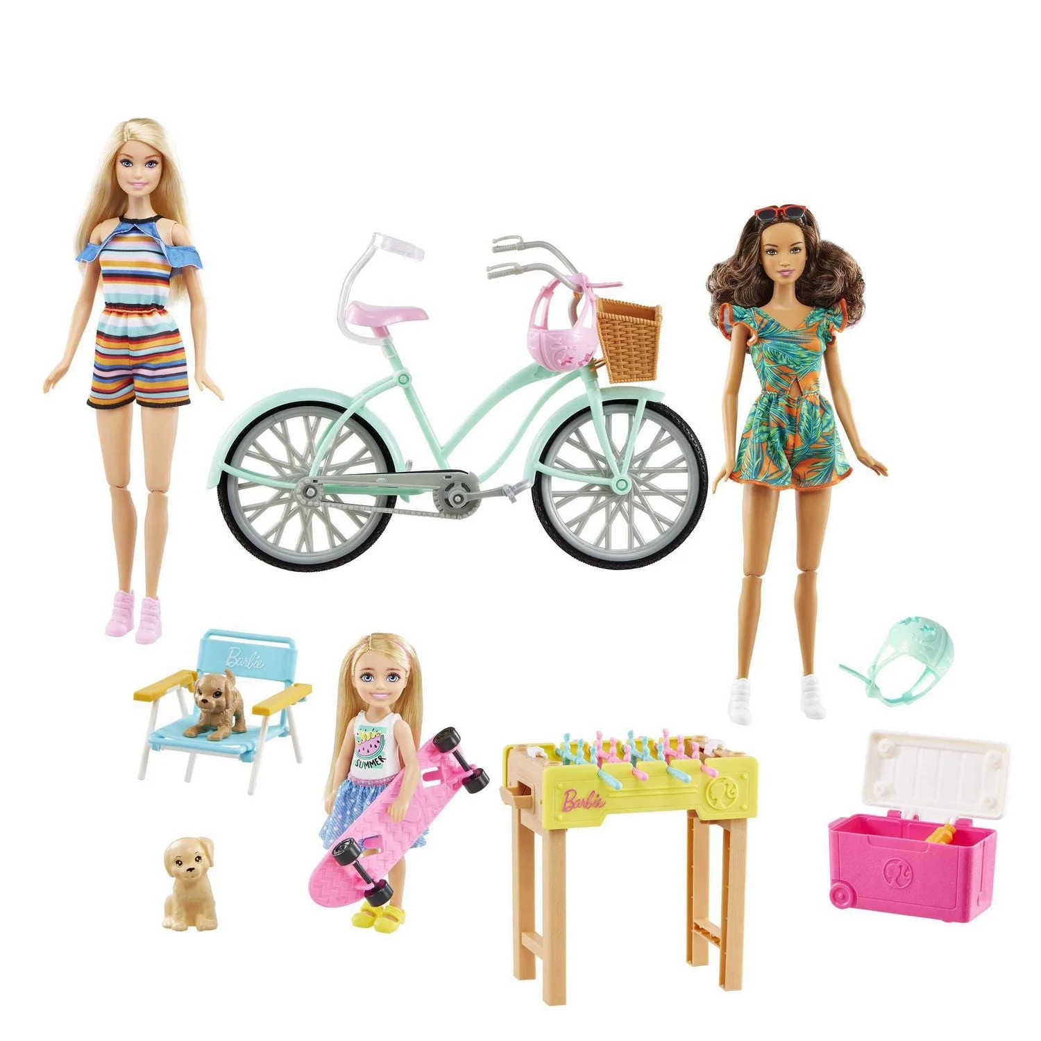 Barbie Backyard Fun Gift Set with 2 Barbie Dolls, Chelsea Doll, Pet Puppies, Bicycle, Skateboard,... | Walmart (CA)