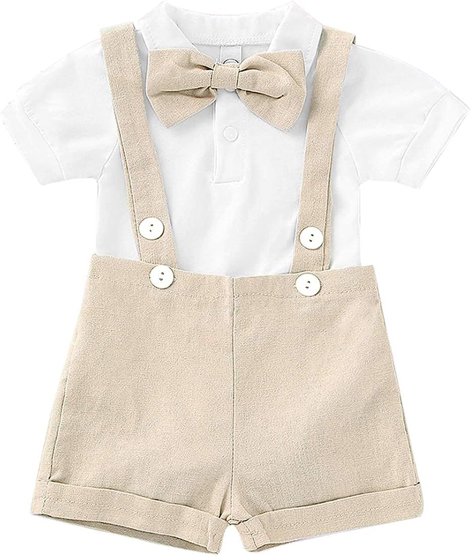 bilison Baby Boys Clothes Gentleman Outfits Suits, Infant Long Sleeve Romper+Bib Pants+Bow Tie Cl... | Amazon (US)