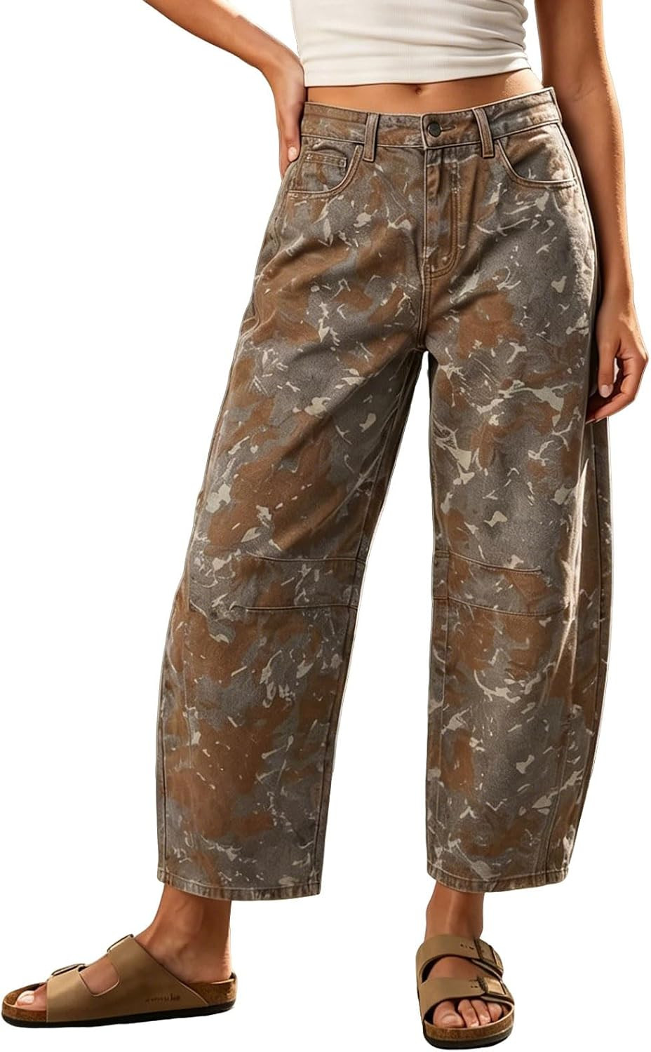 loveimgs Women Baggy Barrel Jeans Mid Rise Printed Denim Pants Wide Leg Jeans Boyfriend Y2k Patchwork Cartoon Hippie | Amazon (US)