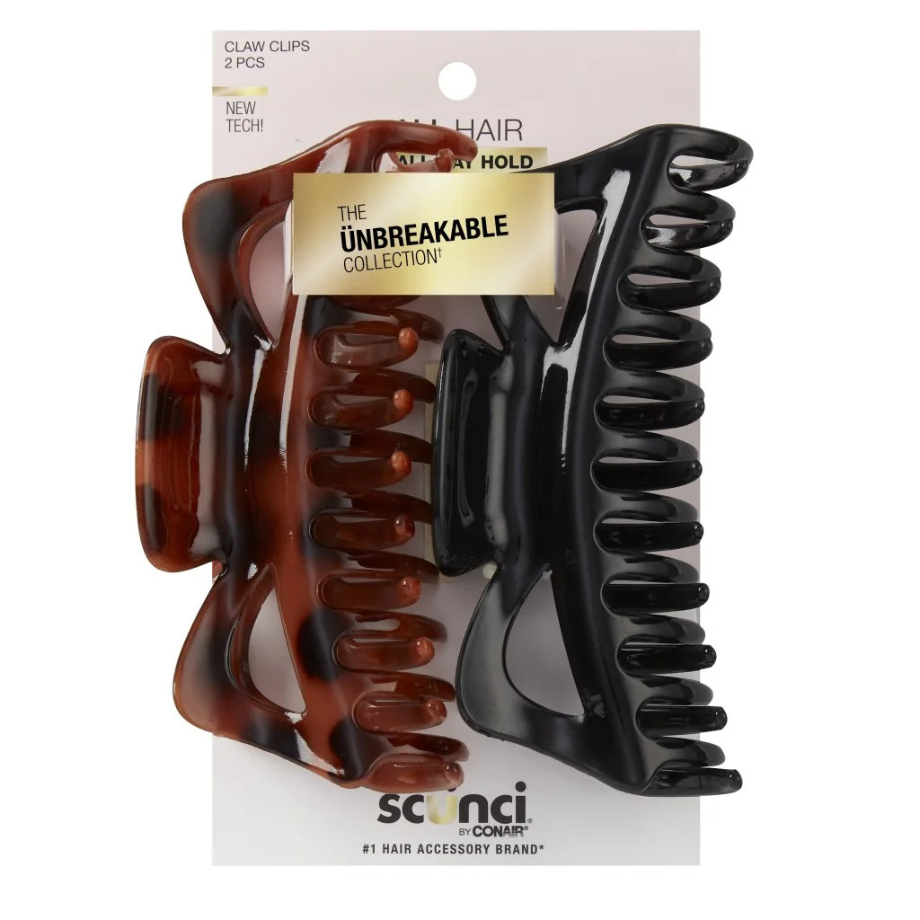 Scunci Claw Clips Unbreakable, Black and Tortoiseshell, 2 Count | Walmart (US)