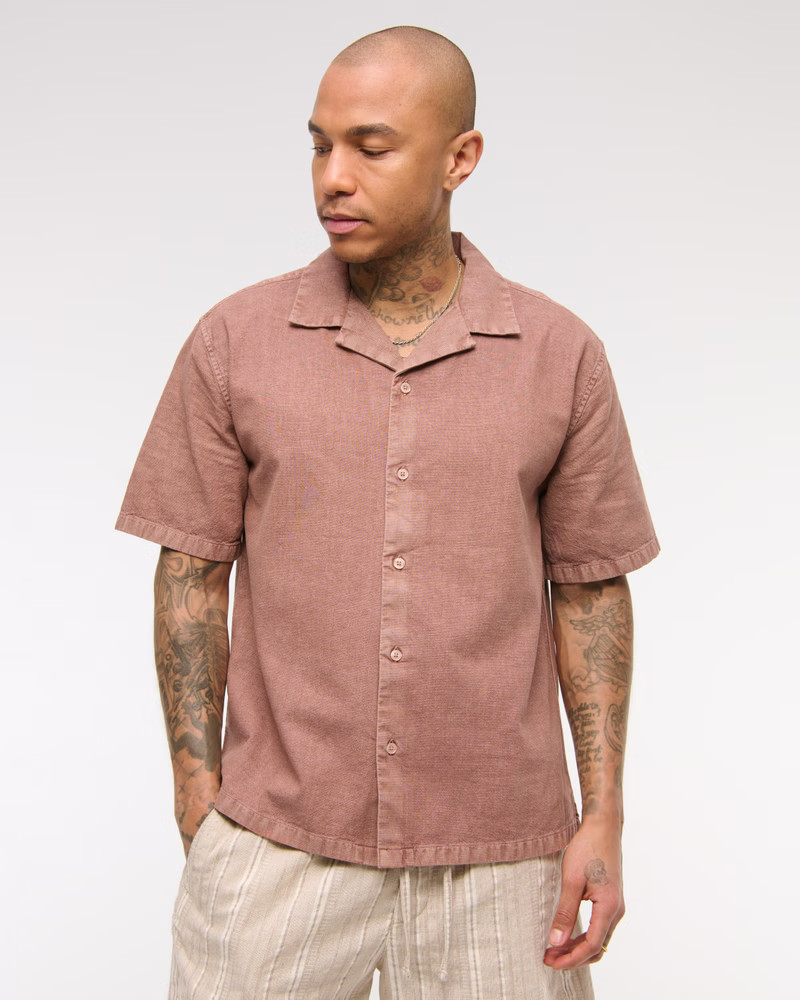 Men's Camp Collar Summer Linen-Blend Shirt | Men's Tops | Abercrombie.com | Abercrombie & Fitch (US)