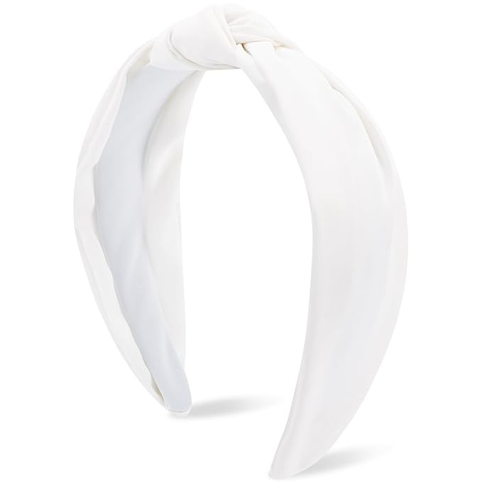 White Knotted Headband Wide Top Knot Head Band Non Slip Plain Solid Color Hair Bands Fashion Hair... | Amazon (US)