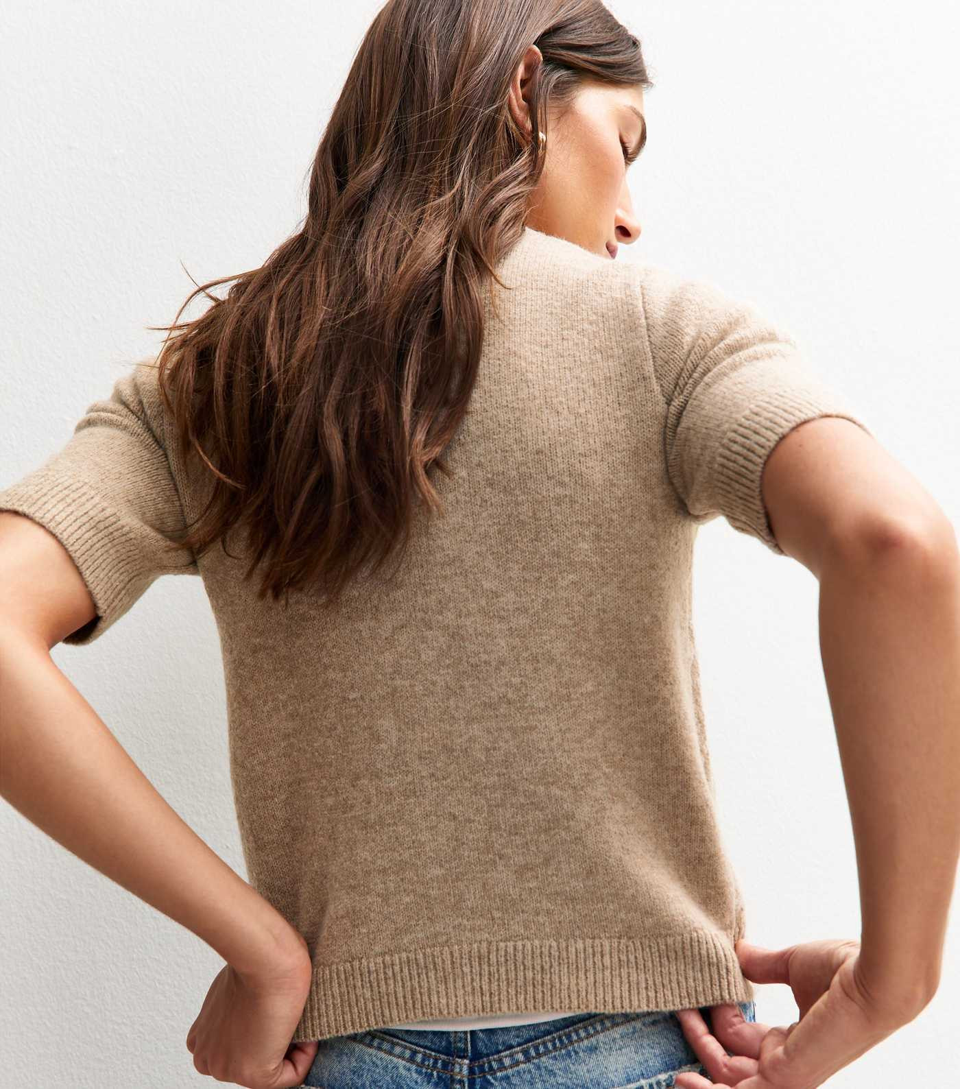 Brown Argyle Short Sleeve Crew Neck Cardigan | New Look | New Look (UK)