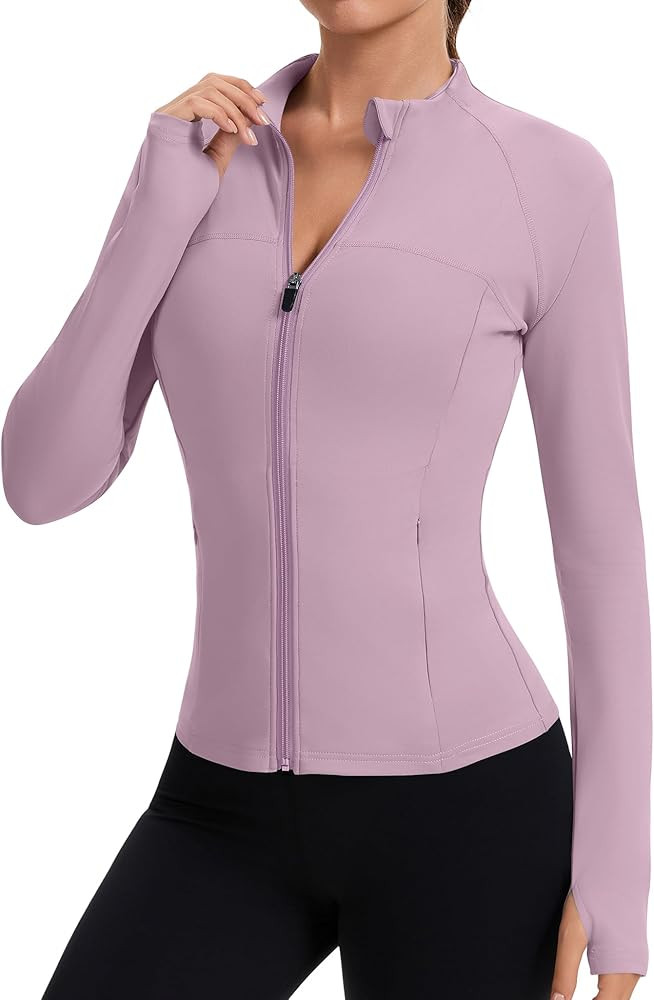 Rapbin Women's Full Zip Workout jackets Runing Slim Fit Athletic Tops With Thumb Holes | Amazon (US)
