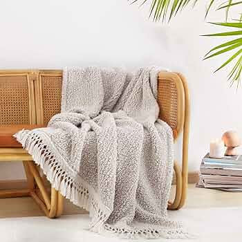 Ultra Soft Cozy Sherpa Throw Blanket, Light Weight Warm Decorative Throw Blanket with Tassel, 2 T... | Amazon (US)