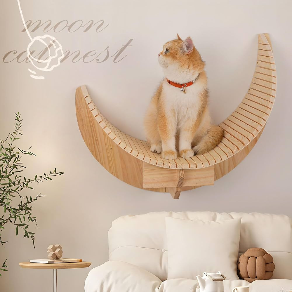 Cat Wall Shelves Wooden, Moon Cat Hammock for Wall with 33 lbs Max Weight Capacity | Amazon (US)