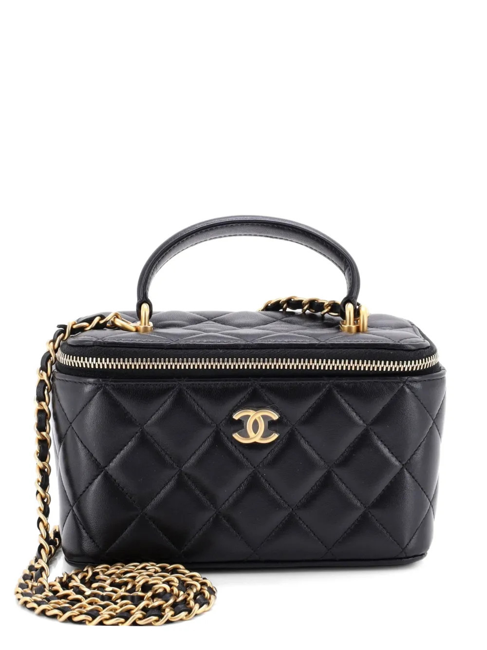CHANEL Pre-Owned Classic Top Handle Vanity Case with Chain Quilted Lambskin Small crossbody bag - Black | Farfetch Global