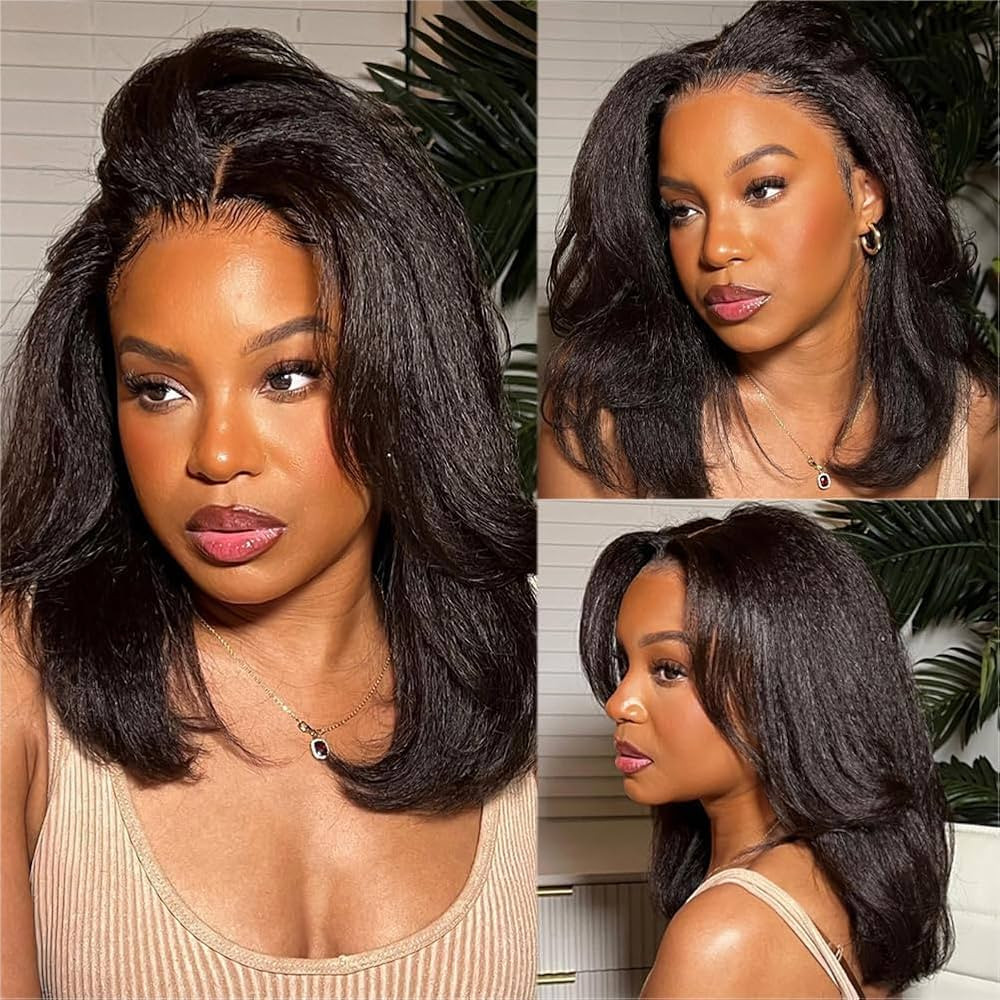 Julia Hair Light Yaki Straight Bob Wig Human Hair Pre-Cut HD Lace Bye Bye Knots Glueless Wigs Hum... | Amazon (US)