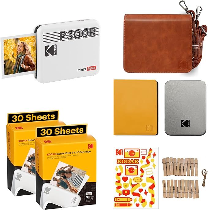 KODAK Mini 3 Retro 4PASS Portable Photo Printer (3x3 inches) + 68 Sheets Bundle, White | Amazon (US)