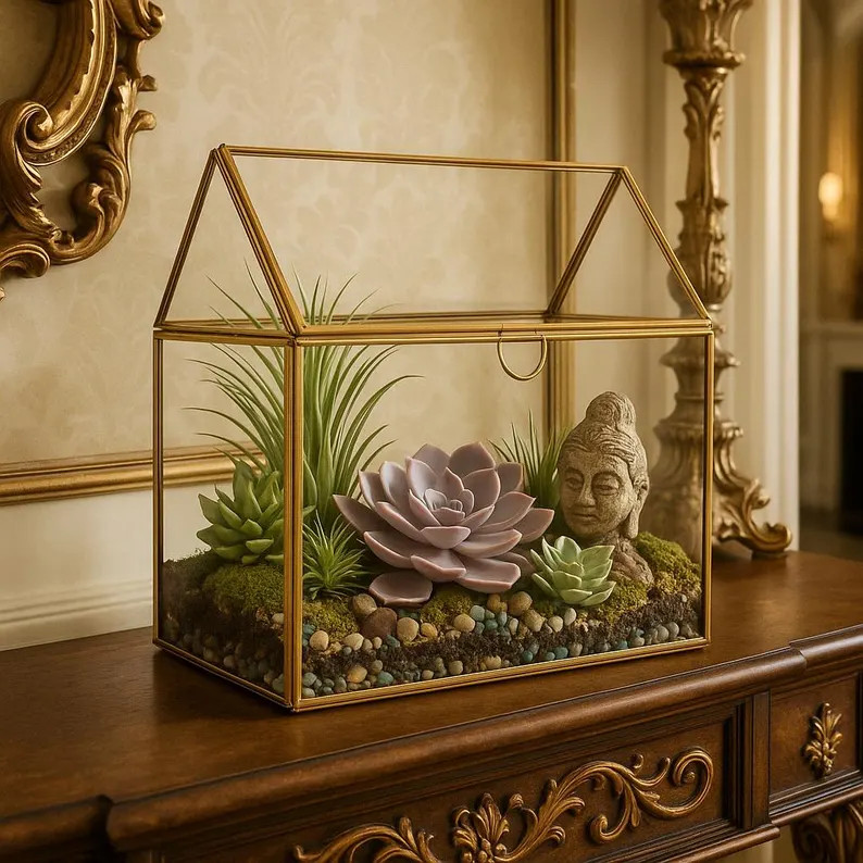 Golden Greenhouse Terrarium: Glass Indoor Garden Planter - Etsy | Etsy (Global)