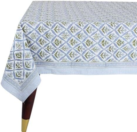 Ridhi Steel Blue 60x90 Inches Rectangle 100% Cotton hand block print tablecloth washable hallowee... | Amazon (US)